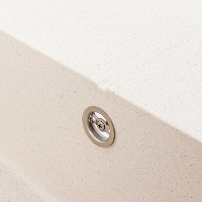 Valeso Cripta 6550 white with speckles, featuring a dish drying wing and a 34/44 cm bowl; monolithic composite with a matte surface