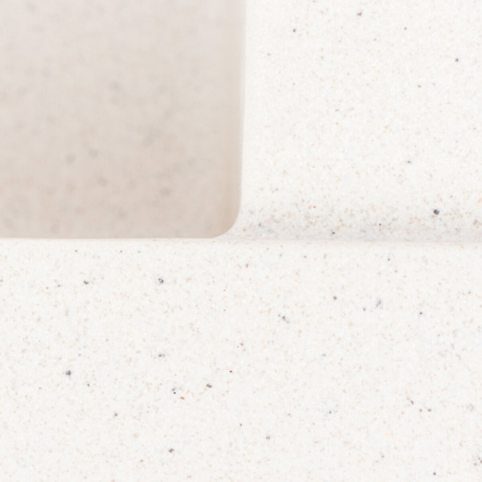 Valeso Cripta 6550 white with speckles, featuring a dish drying wing and a 34/44 cm bowl; monolithic composite with a matte surface