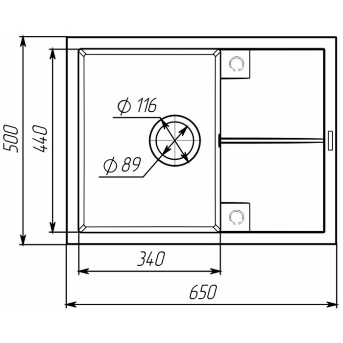 Valeso Cripta 6550 dark rock - rectangular inset composite sink 65 cm