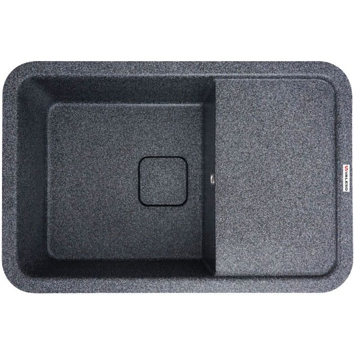 Valeso Cube 7850 graphite – 78 cm matte composite sink for kitchen countertops; symmetrical rectangular shape with a dish drying wing