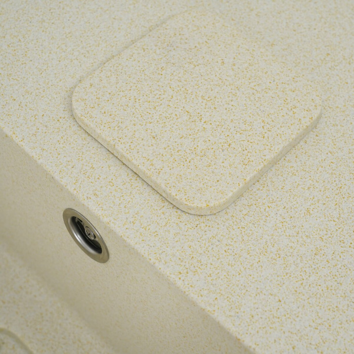 Valeso Cube 7850 sand – matte composite sink 78/50 cm with rounded corners and a decorative cover on the drain opening