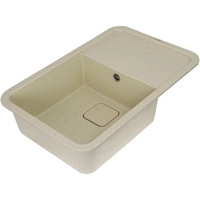 Valeso Cube 7850 sand – matte composite sink 78/50 cm with rounded corners and a decorative cover on the drain opening