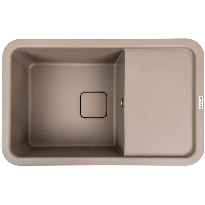 Valeso Cube 7850 titanium – 78 cm quartz sink for kitchen countertop installation; large 43/43 cm bowl with a drain cover matching the sink’s color
