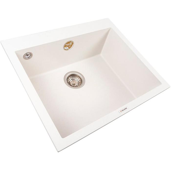 Valeso Davina 5750 Білосніжний — гранітна кухонна мийка 57 см з однією чашею глибиною 20 см