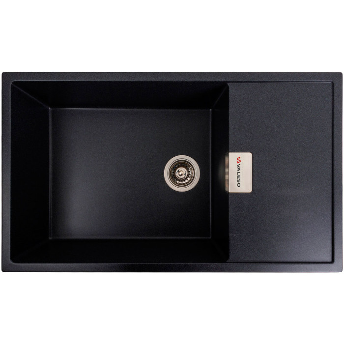 Valeso Diamond 8650 carbon – 86 cm quartz composite sink with a matte surface; large 55x45 cm bowl and dish drying platform