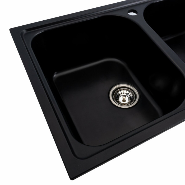 Valeso Equatoria 7950 Black – 79 cm double-bowl black quartz sink for the kitchen
