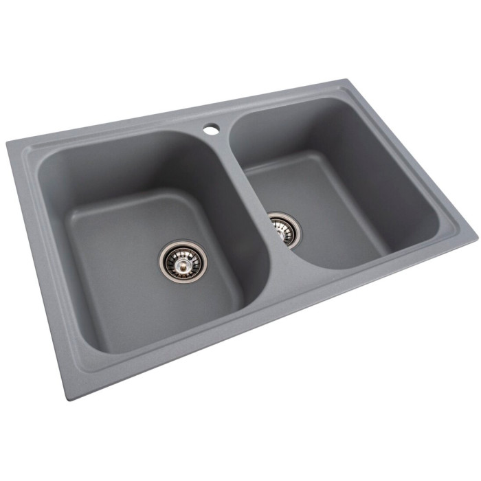 Кухонна гранітна мийка Valeso Equatoria 7950 сірий металик на дві чаші