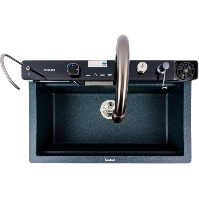 Valeso Evanora 7546 anthracite — 75×46 cm with waterfall mixer and filter tap