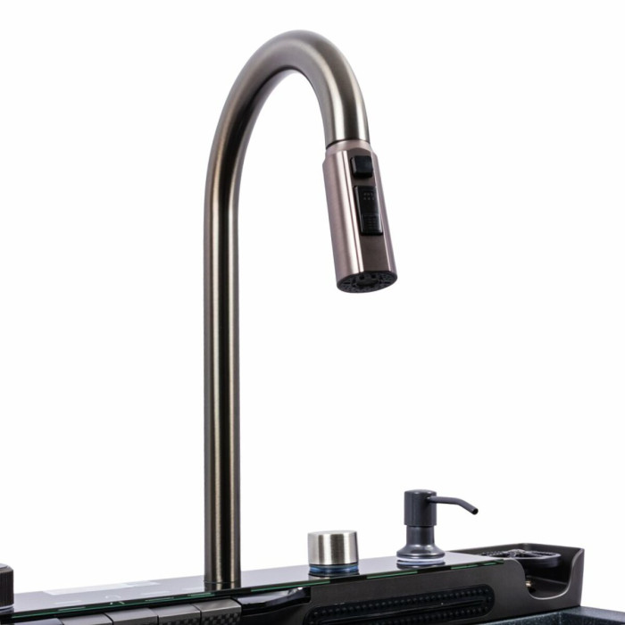 Valeso Evanora 7546 anthracite — 75×46 cm with waterfall mixer and filter tap