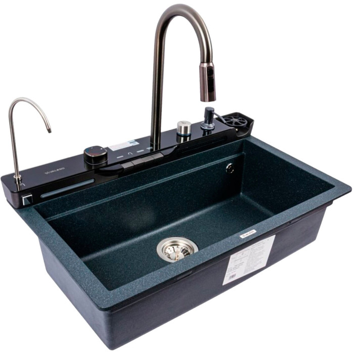 Valeso Evanora 7546 anthracite — 75×46 cm with waterfall mixer and filter tap