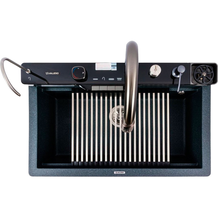 Valeso Evanora 7546 anthracite — 75×46 cm with waterfall mixer and filter tap