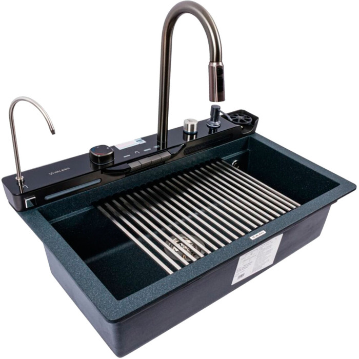 Valeso Evanora 7546 anthracite — 75×46 cm with waterfall mixer and filter tap