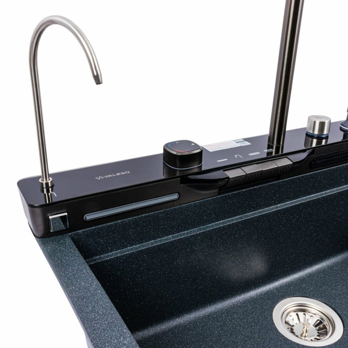 Valeso Evanora 7546 anthracite — 75×46 cm with waterfall mixer and filter tap
