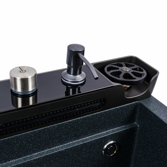 Valeso Evanora 7546 anthracite — 75×46 cm with waterfall mixer and filter tap