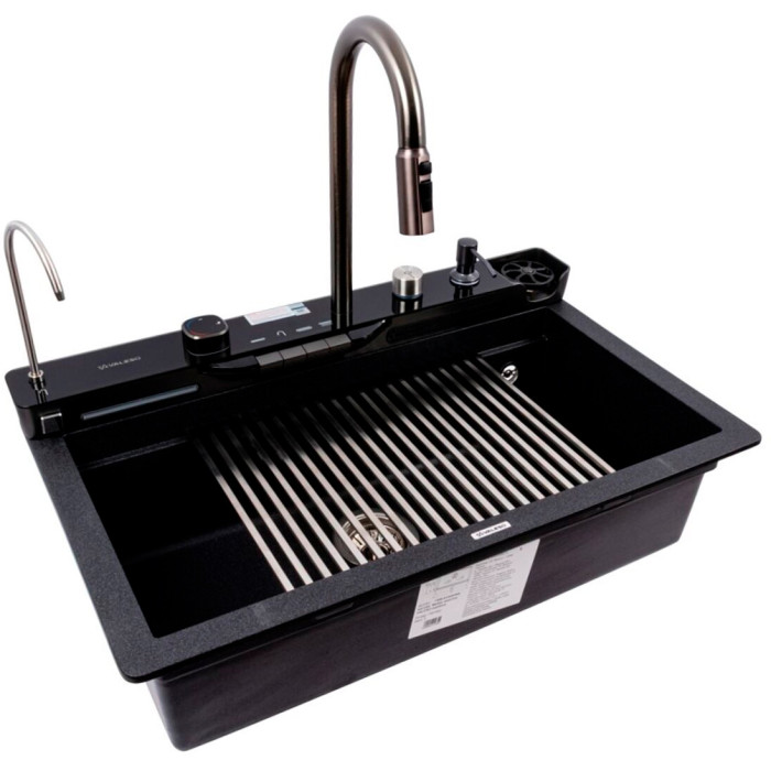 Valeso Evanora 7546 карбон - багатофункціональна мийка гранітна зі змішувачем і водоспадом