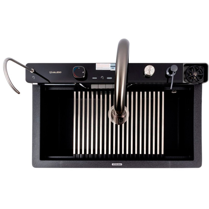 Valeso Evanora 7546 карбон - багатофункціональна мийка гранітна зі змішувачем і водоспадом