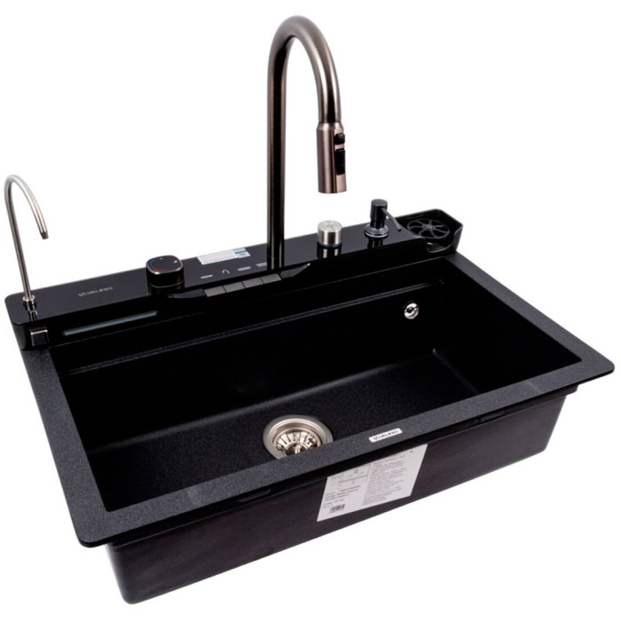 Valeso Evanora 7546 карбон - багатофункціональна мийка гранітна зі змішувачем і водоспадом