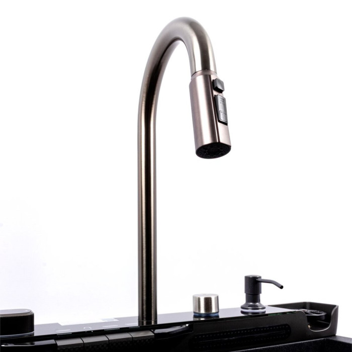 Valeso Evanora 7546 карбон - багатофункціональна мийка гранітна зі змішувачем і водоспадом