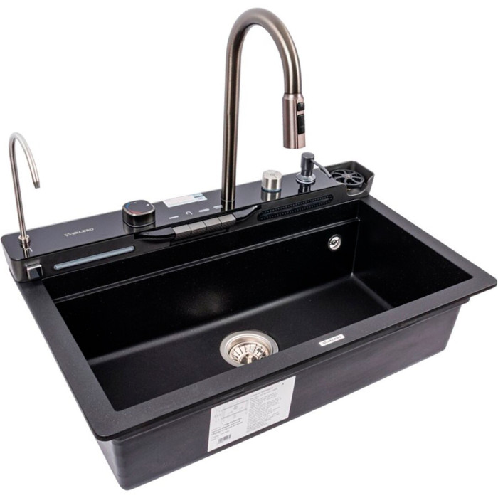 Valeso Evanora 7546 black metallic — granite sink with a faucet