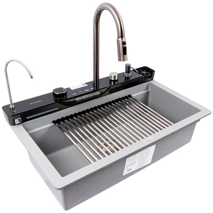Valeso Evanora 7546 Grey Metallic – 75 cm composite kitchen sink with waterfall