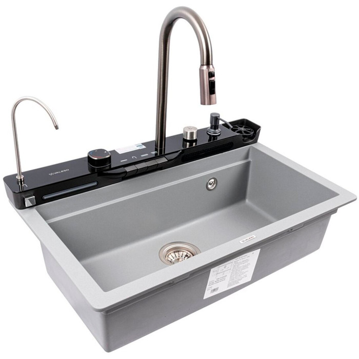 Valeso Evanora 7546 Grey Metallic – 75 cm composite kitchen sink with waterfall
