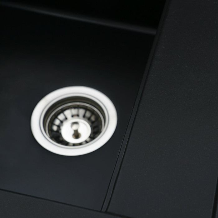 Valeso Fiesta 5149 black – 51 cm inset kitchen sink; 19 cm deep bowl for a 110 mm siphon with overflow system