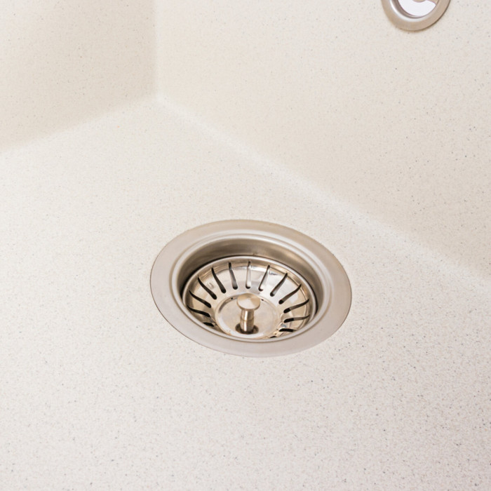Valeso Galans 7950 white with speckles – 79 cm kitchen sink with a dish drying wing and a large 44 x 44 cm bowl; drain with a decorative cover