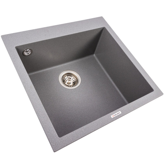 Valeso Galax 5050 monsoon grey – 50 cm square bowl sink made of grey artificial stone; deep 21 cm bowl