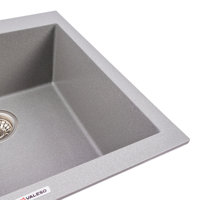 Valeso Galax 5050 monsoon grey – 50 cm square bowl sink made of grey artificial stone; deep 21 cm bowl