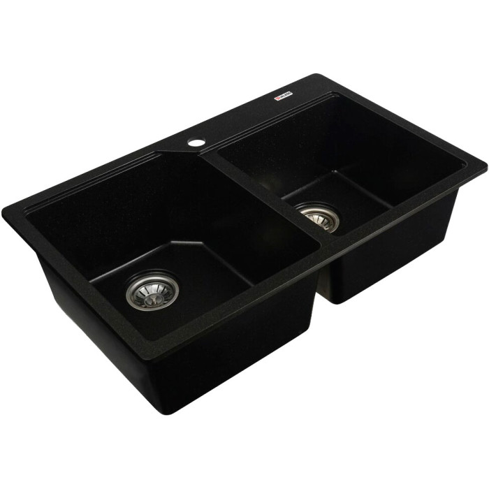 Valeso Harmony 7850 black metallic – 78 cm double-bowl sink made of composite material based on natural quartz