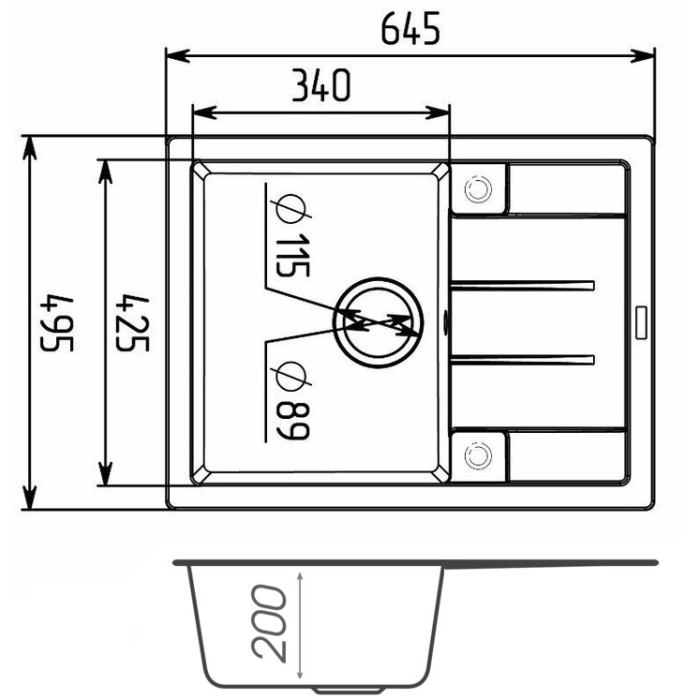 Valeso Intenso 6550 carbon – 65/50 cm sink made of uniform composite