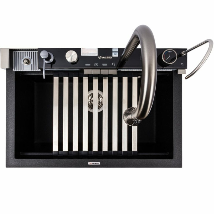Valeso Irena 6846 black metallic - kitchen system with 68 cm sink, faucet, and waterfall