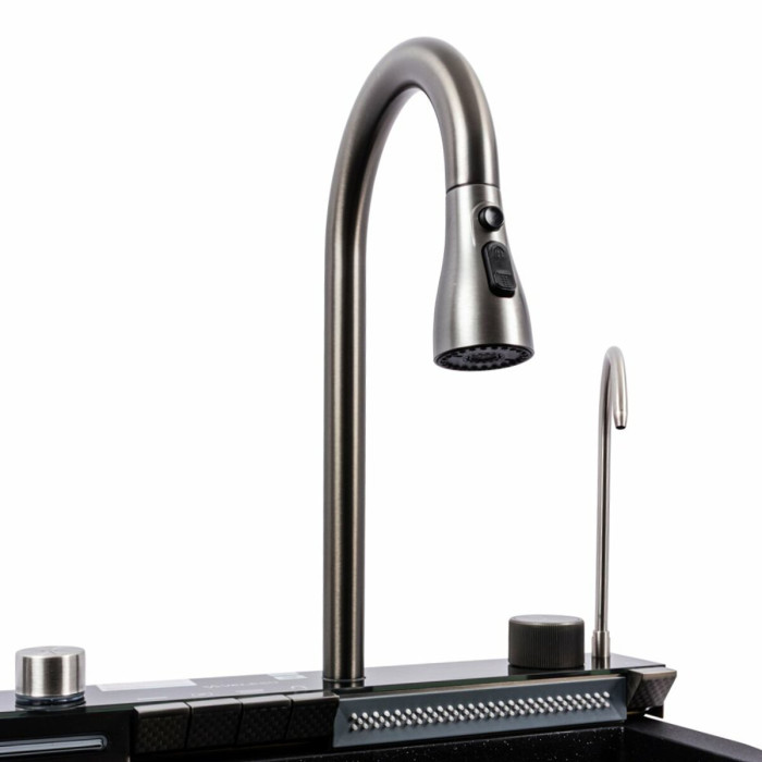 Valeso Irena 6846 black metallic - kitchen system with 68 cm sink, faucet, and waterfall