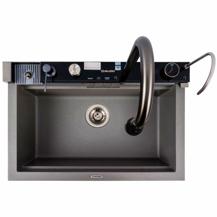 Valeso 6846 Irena monsoon grey – 68 cm granite sink, faucet, filter tap, dispenser