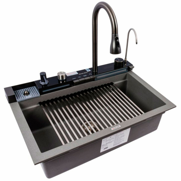 Valeso 6846 Irena monsoon grey – 68 cm granite sink, faucet, filter tap, dispenser