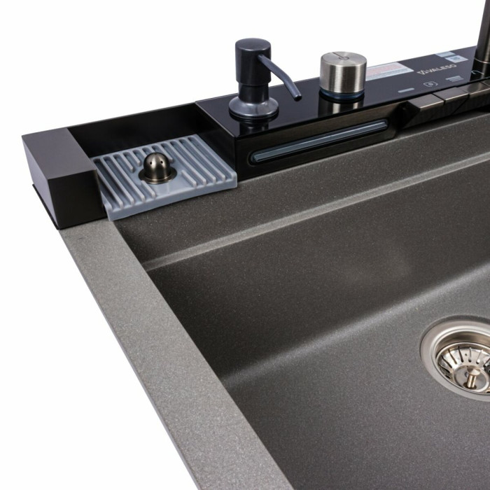 Valeso 6846 Irena monsoon grey – 68 cm granite sink, faucet, filter tap, dispenser