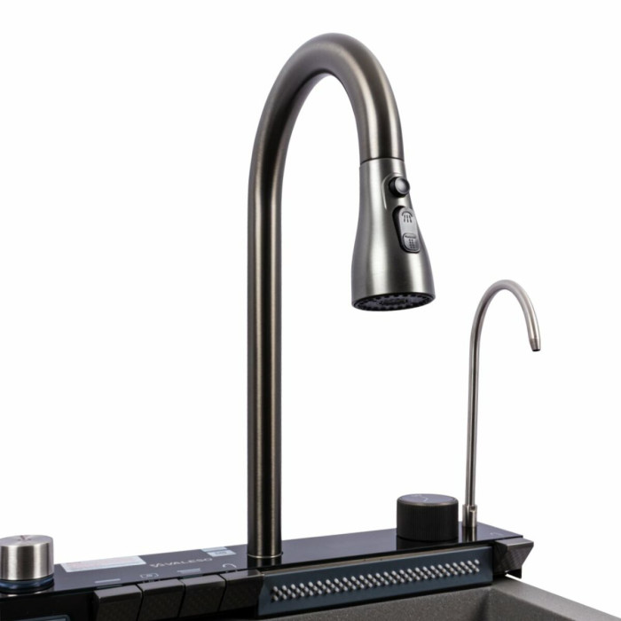 Valeso 6846 Irena monsoon grey – 68 cm granite sink, faucet, filter tap, dispenser