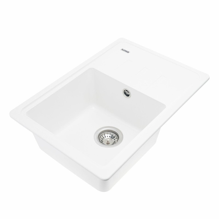 Valeso Liana 6243 snow white – 62 cm white composite kitchen sink with dish drainer wing