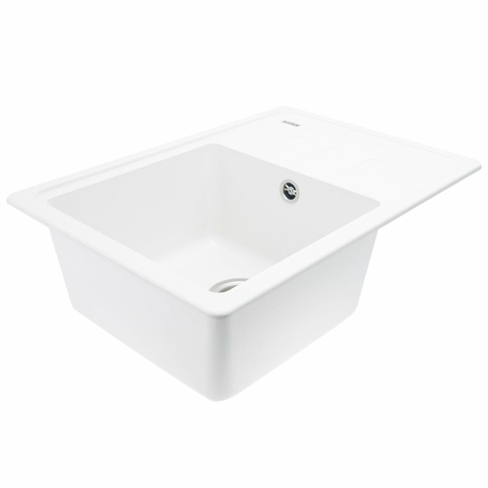 Valeso Liana 6243 snow white – 62 cm white composite kitchen sink with dish drainer wing