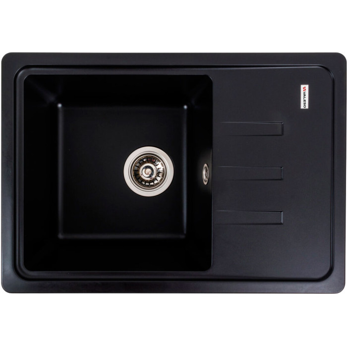 Valeso Liana 6243 black — granite sink, 62 cm wide, for kitchen countertops; with a dish drainer
