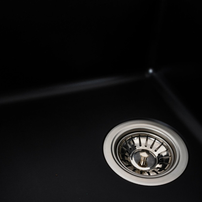 Valeso Liana 6243 black — granite sink, 62 cm wide, for kitchen countertops; with a dish drainer