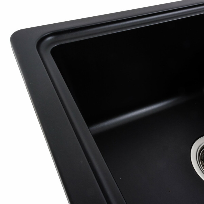 Valeso Liana 6243 black — granite sink, 62 cm wide, for kitchen countertops; with a dish drainer