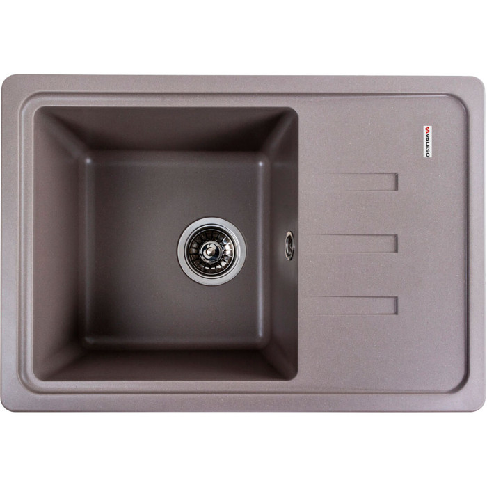 Valeso Liana 6243 Dune — 62×43 cm sink with drainer, 19 cm bowl depth, 80% quartz