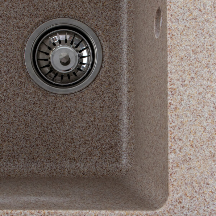 Valeso 6243 Liana caramel — sink 62×43 cm with a drainer, bowl depth of 19 cm, and a semi-matte surface.