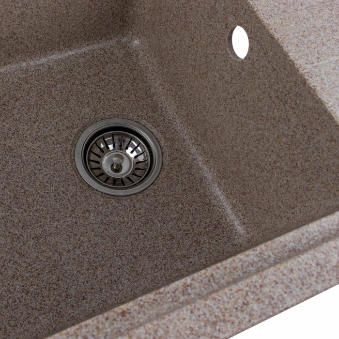 Valeso 6243 Liana caramel — sink 62×43 cm with a drainer, bowl depth of 19 cm, and a semi-matte surface.