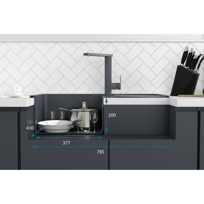 Valeso Selena 7950 white with speckles - 79 cm inset kitchen sink for countertops with a large deep bowl