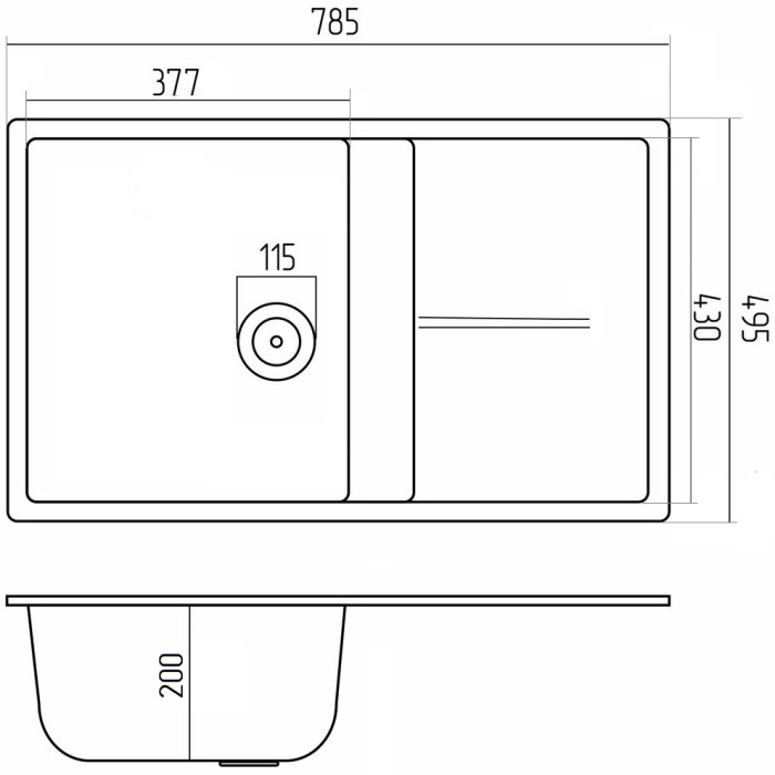 Valeso Selena 7950 white with speckles - 79 cm inset kitchen sink for countertops with a large deep bowl