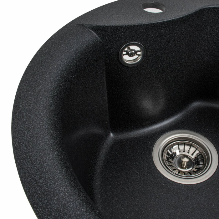 Valeso Turas 480 carbon - round quartz sink for built-in kitchen countertop installation