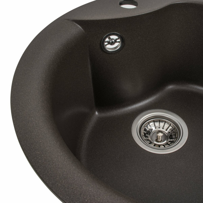 Valeso Turas 480 dark rock - round ceramic granite inset sink for kitchen