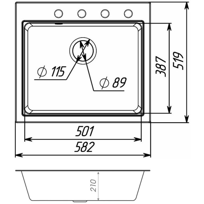 Valeso Vesta 5852 black metallic - 58 cm wide built-in countertop sink
